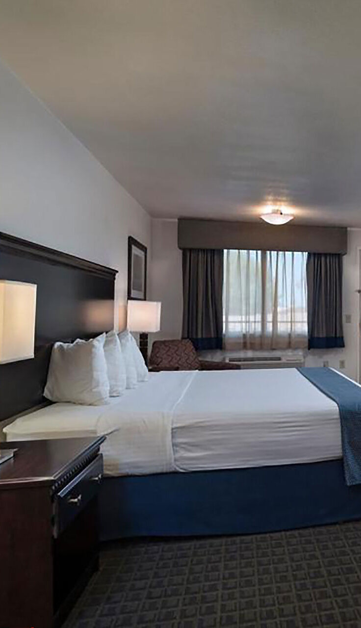 Guest room with one king bed and a TV