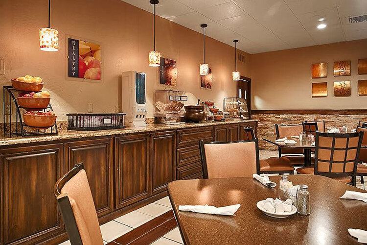 Breakfast area with breakfast items on a counter